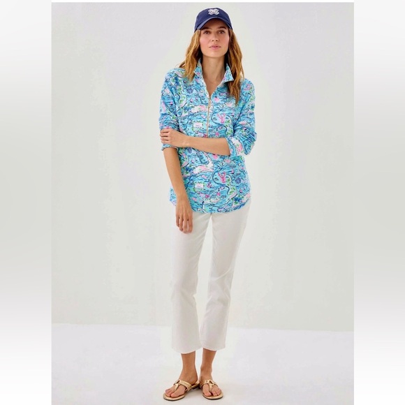 Lilly Pulitzer Skipper Popover XXL UPF 50+ Bali Blue Cape Cod Print - Picture 4 of 15